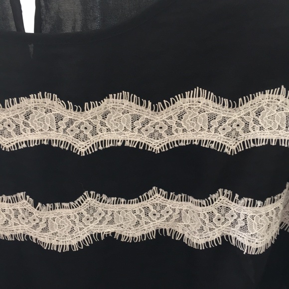 Silky black top with cream eyelash lace detailing - Picture 2 of 5